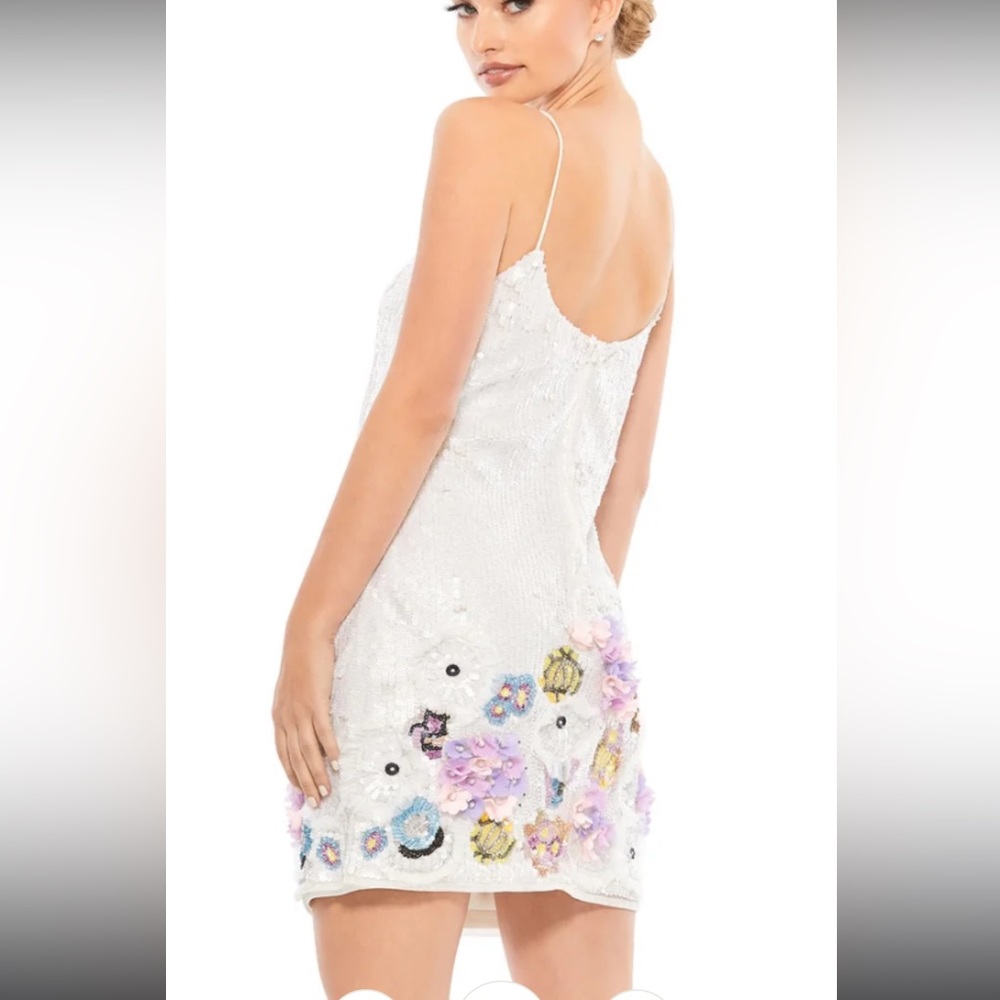 SEQUINED MIXED MEDIA FLORAL EMBELLISHED MINI DRESS